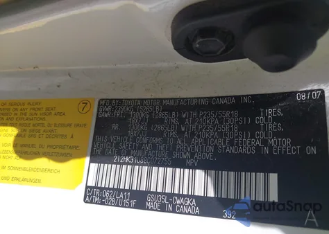 2008 Lexus Rx 350 z USA, uszkodzony, nr VIN 2T2HK31U88C072755